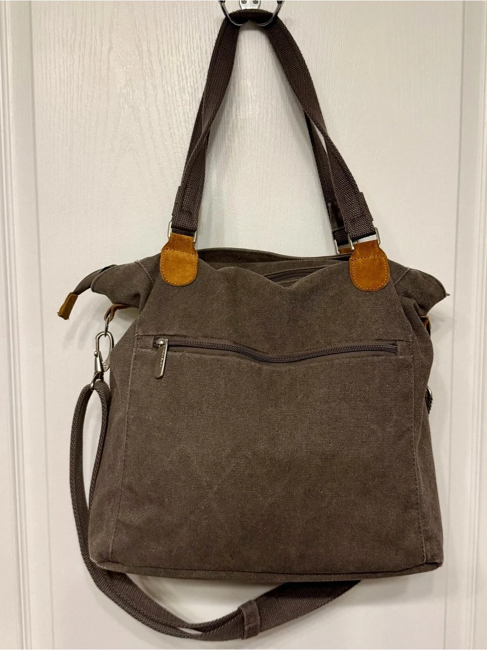 Travelon Pewter Canvas Tote with Leather Trim